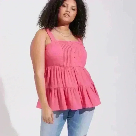 Torrid Swiss Dot Tiered Chiffon Tank Top Blouse 1 1X 14/16 - Picture 2 of 8